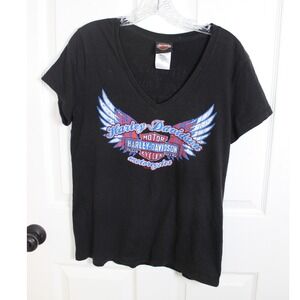 Harley Davidson Black Graphic T Shirt Womens Large V‎ Neck Motorcycles Tee